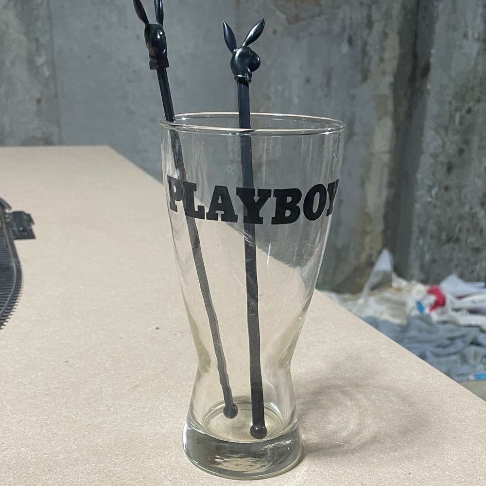 Playboy Glass with Stir Sticks